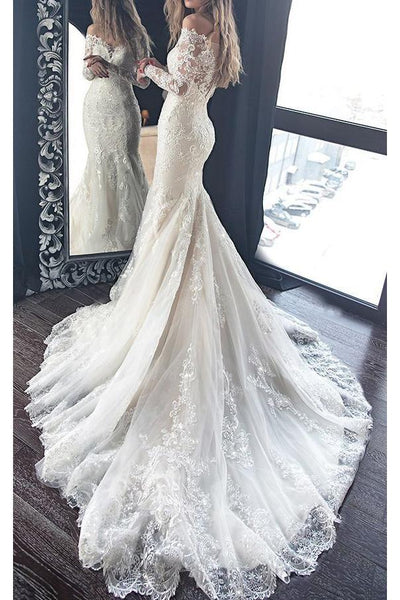 Lace Mermaid Wedding Dresses with Long Sleeves,Chic Bridal Dress,WD003 -  Wishingdress