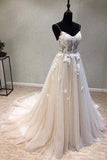 Simple A-line Spaghetti Strap Wedding Dress With Appliques N1639